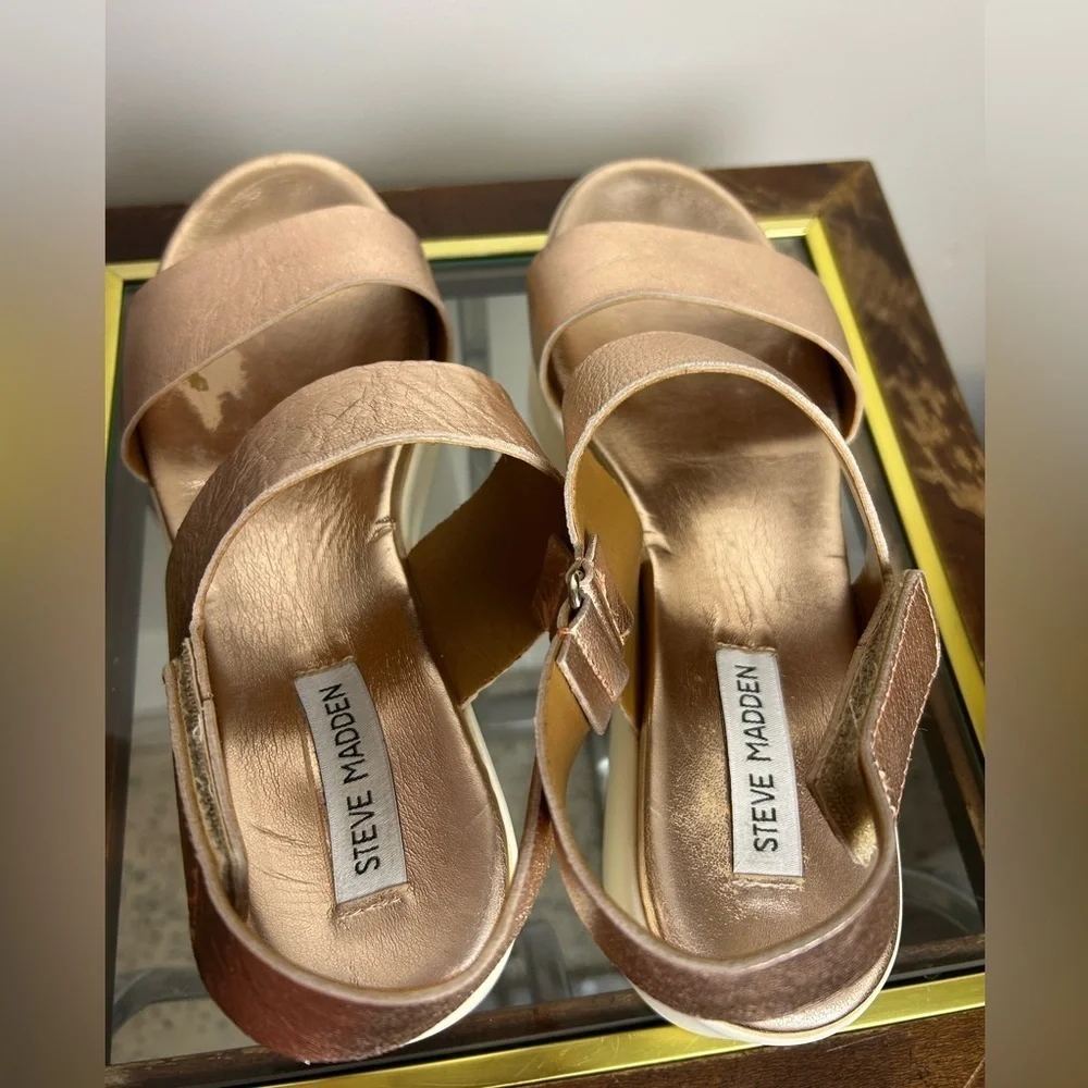 Steve Madden Made in‎ Italy Platform Sandals Women 9 Bronce leather casual chic
